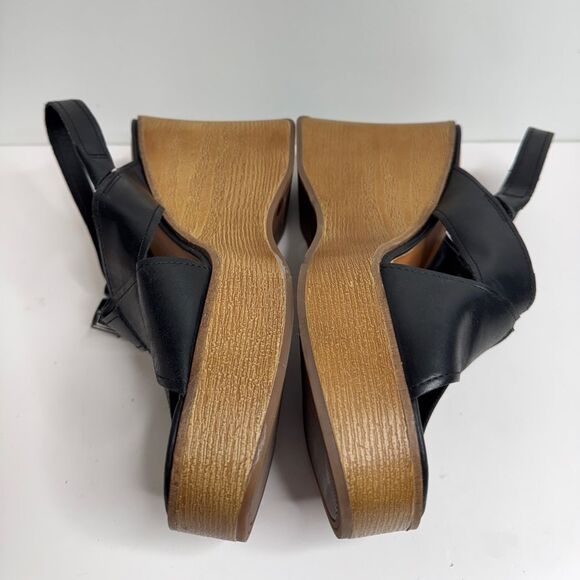 Lucky Brand Sandals Size 7.5 Black Wedge Leather Open Toe‎ Slingback - Picture 7 of 9